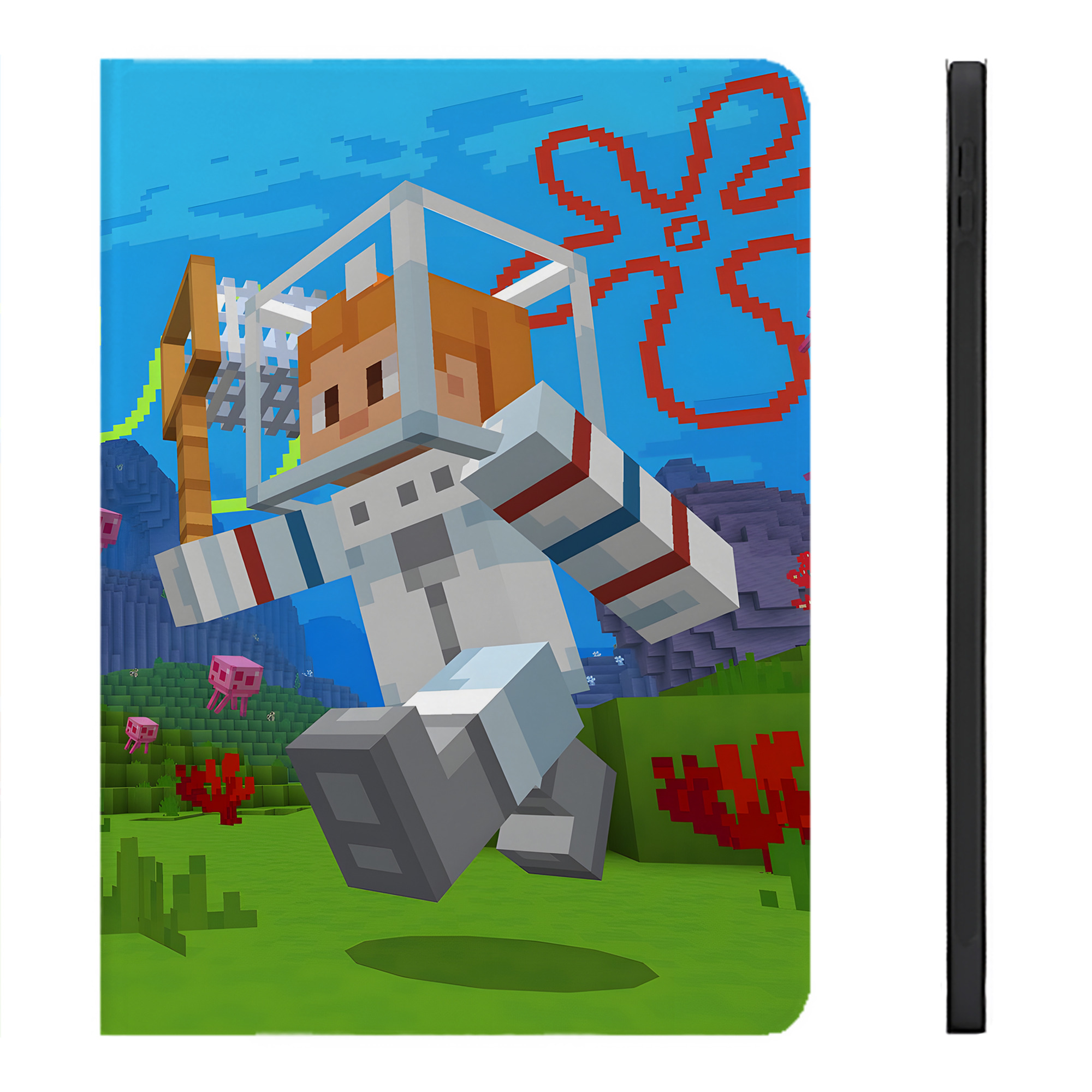 （画像用） マインクラフト ブロックの世界 Minecraft MC Block world IPadケース ペンホルダー付き ブックスタイルデザイン